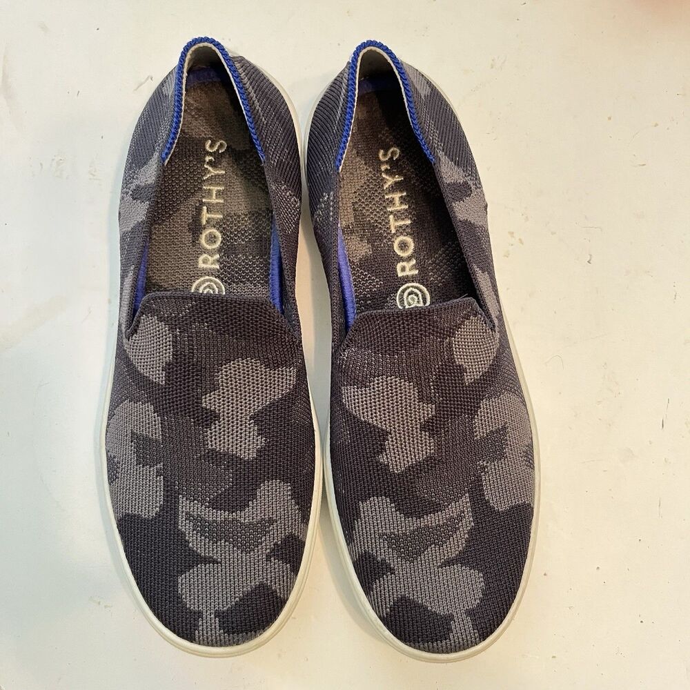 Rothy's Size 7  Slip On Sneaker Black Gray Camo